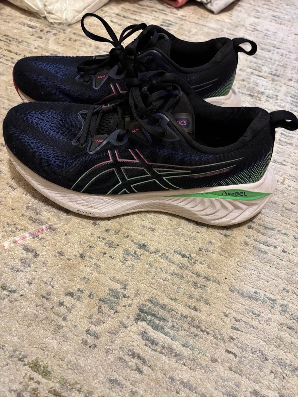 ASICS Women's Black Running Shoes with Green and Pink Accents